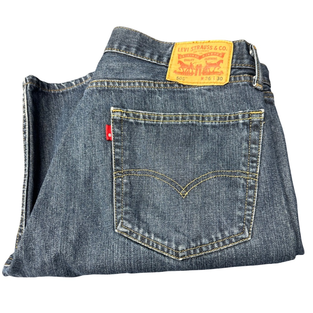 Levi's 505 Jeans Mens 36x30‎ (36x29 ACTUAL) Regular Fit Blue Denim Classic
